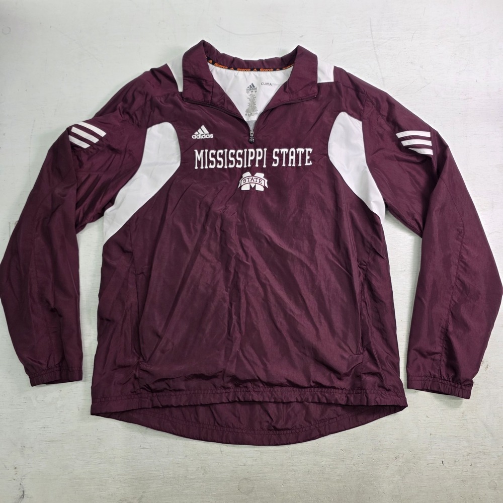 ADIDAS Mississippi State Bulldogs Climaproof Pullover Windbreaker Jacket Men's M